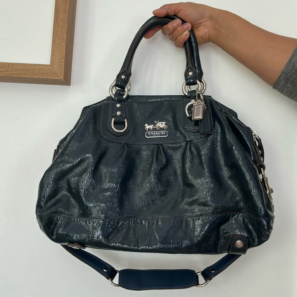 Coach Ashley patent leather bag in a peacock blue